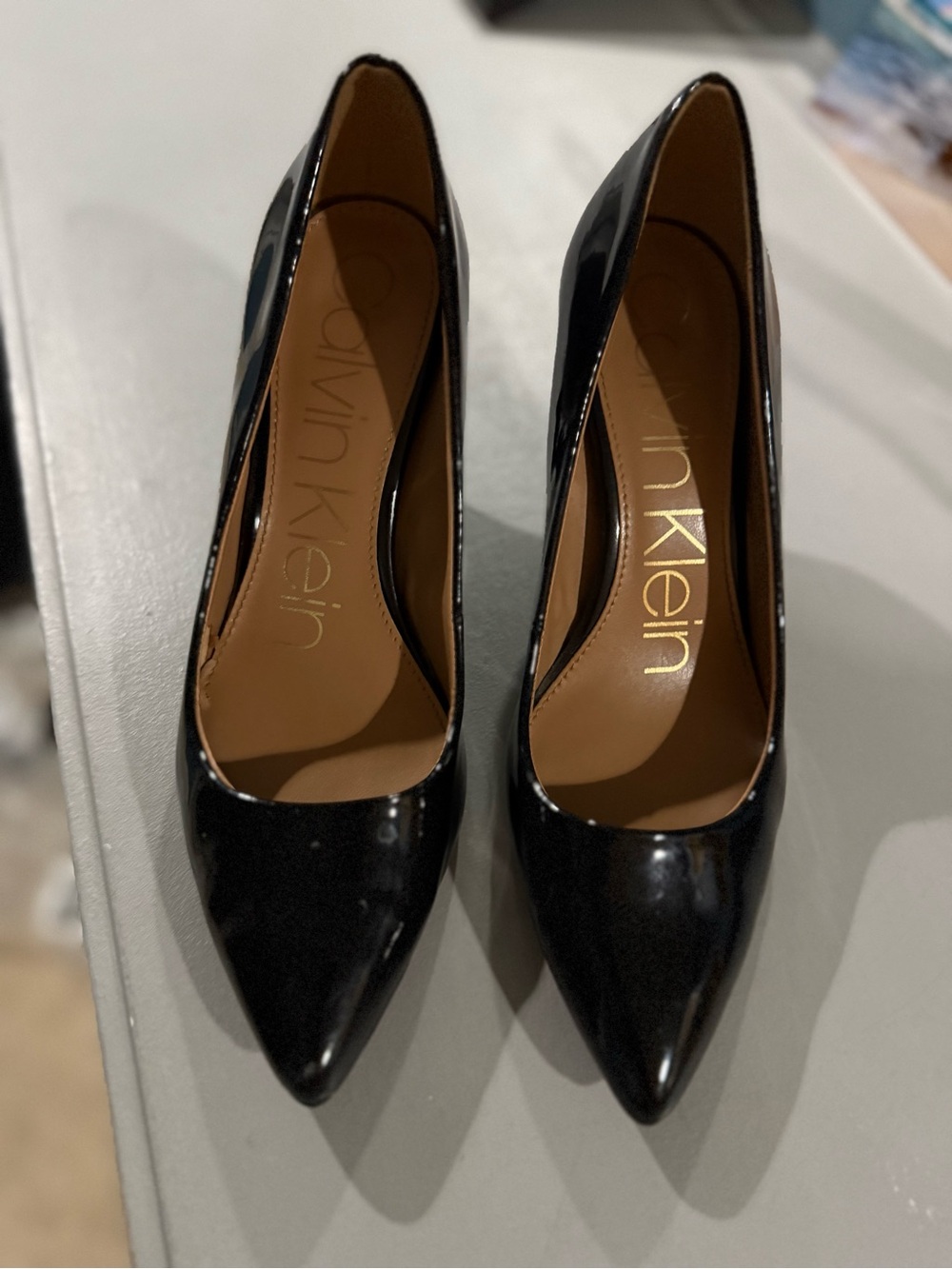 Calvin Klein Black Patent Pointed Pumps